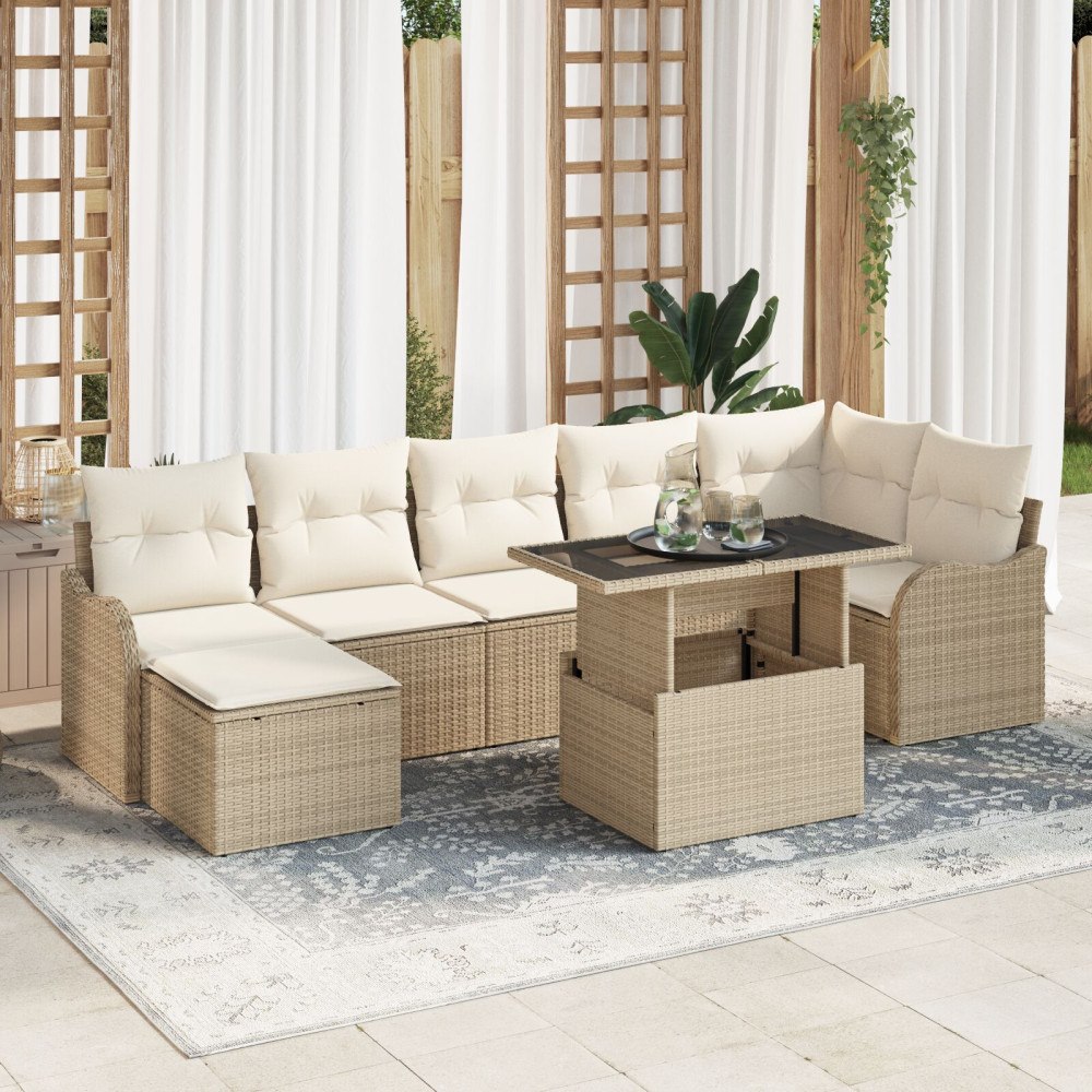vidaXL 8-delat trädgårdsoff-set med kuddar Beige Poly Rotting, vidaXL 2-sitsig trädgårdsoffa med kuddar Beige Poly Rotting