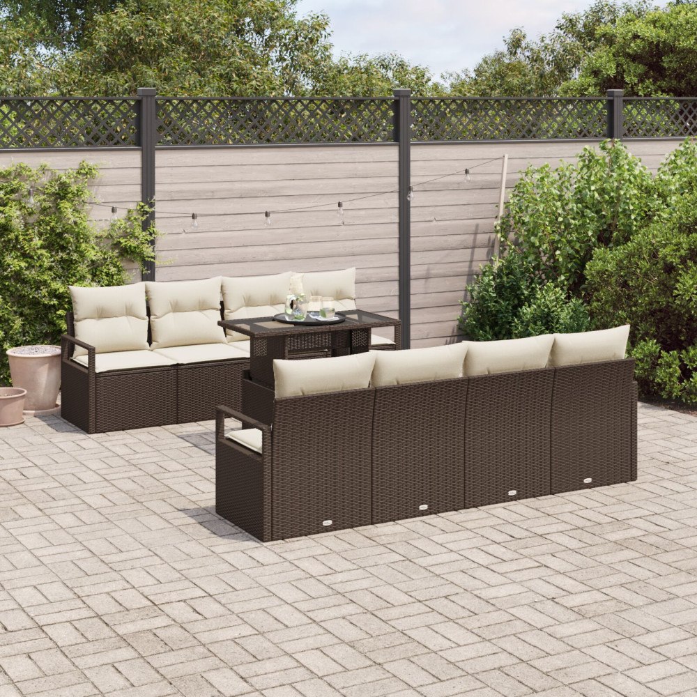 vidaXL Trädgårdsoffset 7 pcs Brun och gräddvit 100 x 55 x 73 cm