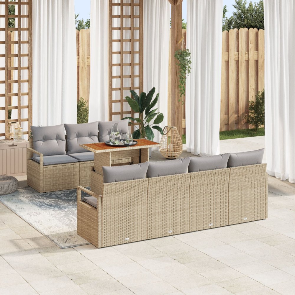 vidaXL Trädgårdsoffset med kudde 8 pcs Beige, grå 100 x 55 x 73 cm