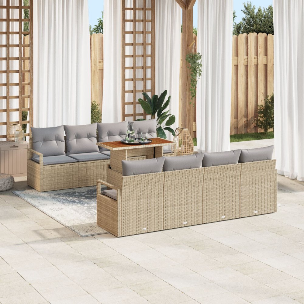 vidaXL Trädgårdsoffset med kudde 9 pcs Beige, grå 100 x 55 x 73 cm
