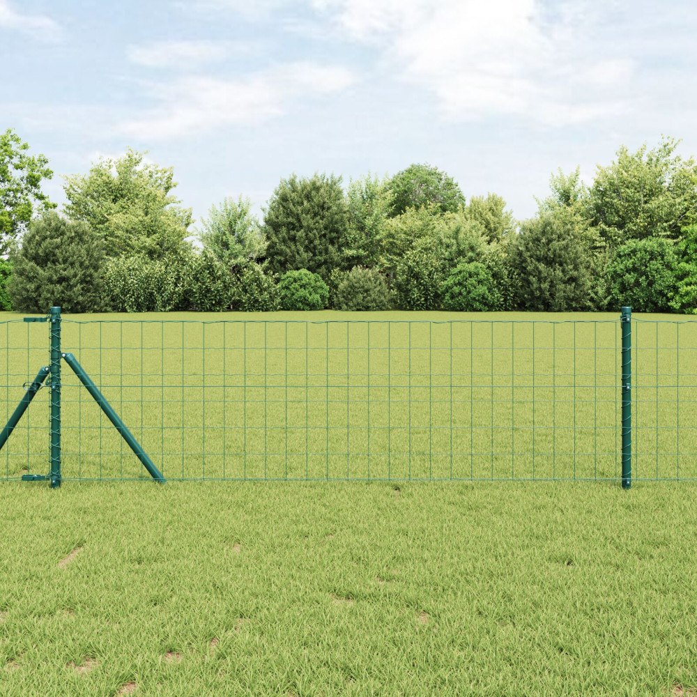 vidaXL Staket med stolpar Grön 0.8 x 25 m Stål