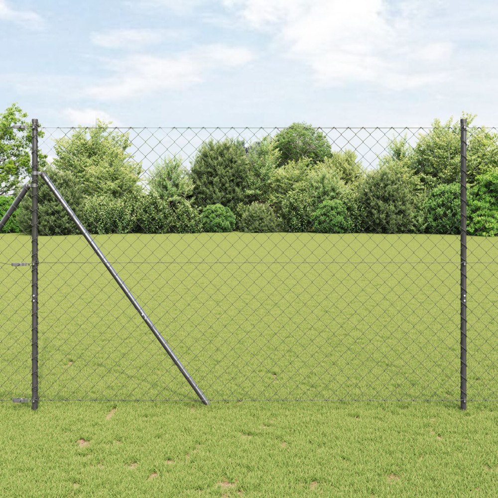 vidaXL Kedjelänk Stängsel med 7 Stänger 1,5x10 m Galvaniserat Stål Grå