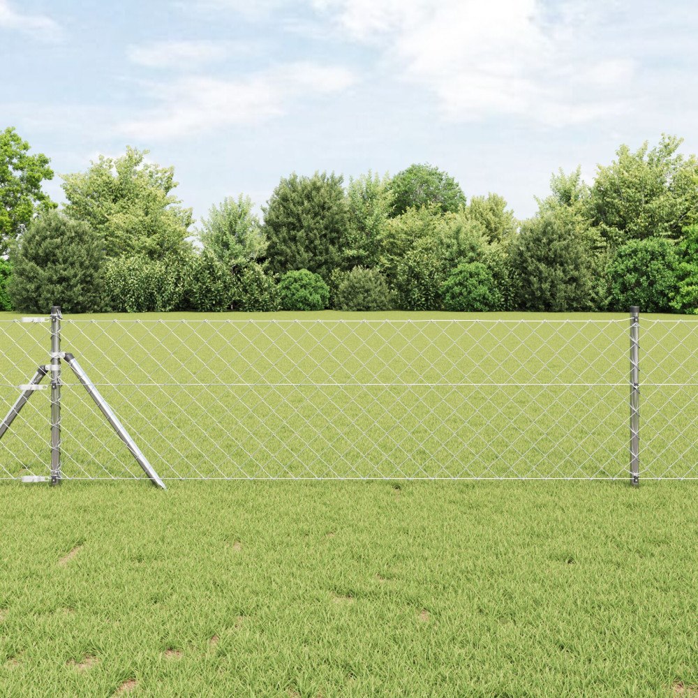 vidaXL Kedjestängsel med 7 Stolpar 0.4x10 m Galvaniserat Stål