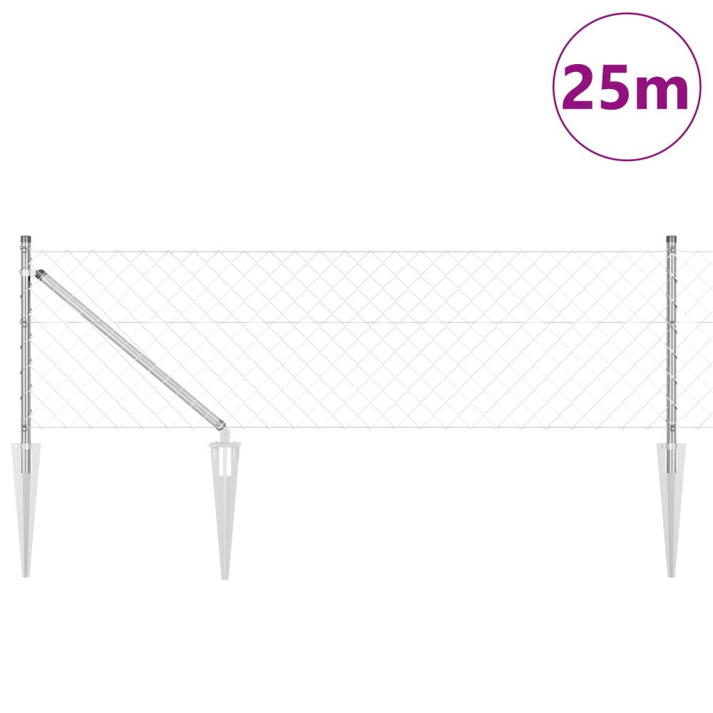 vidaXL Kedjebräde med 13 spikposter 0.4x25 m Galvaniserad stål
