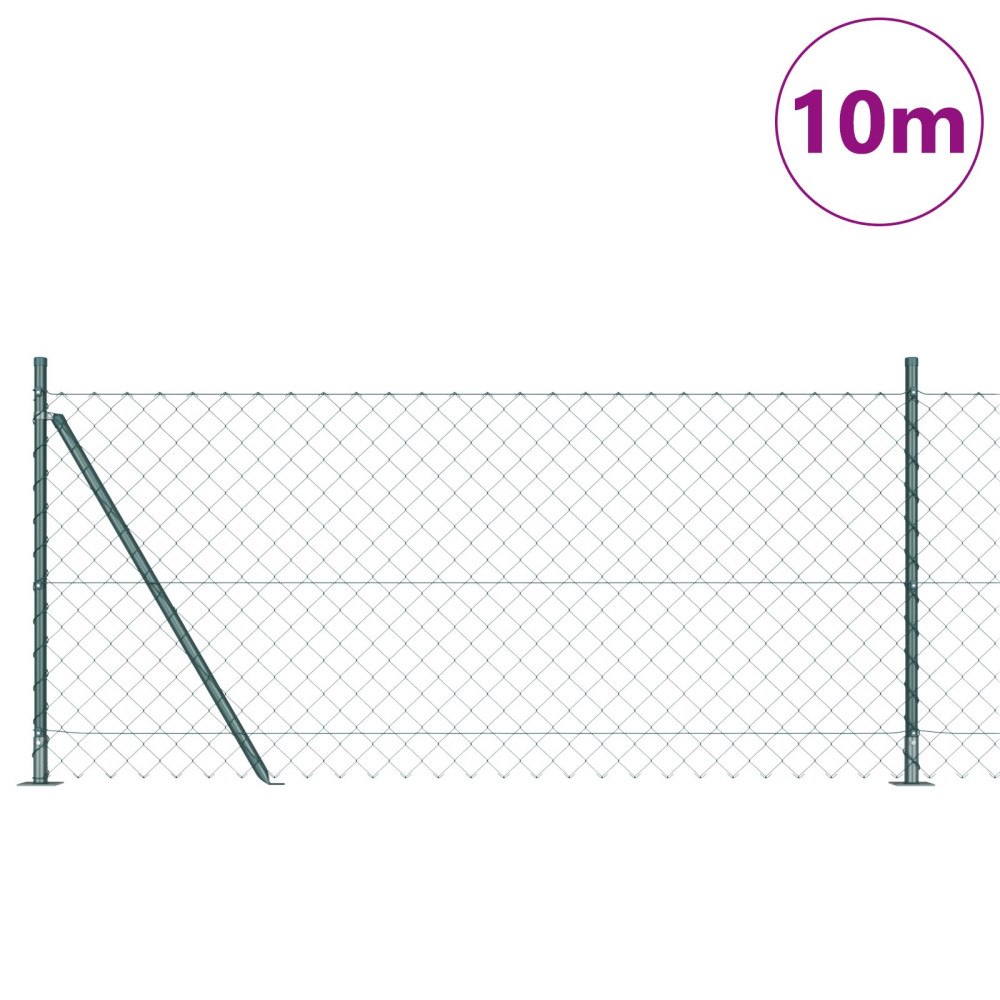vidaXL Kedjegrind med 7 flänsade stolpar 1x10 m Galvaniserat stål