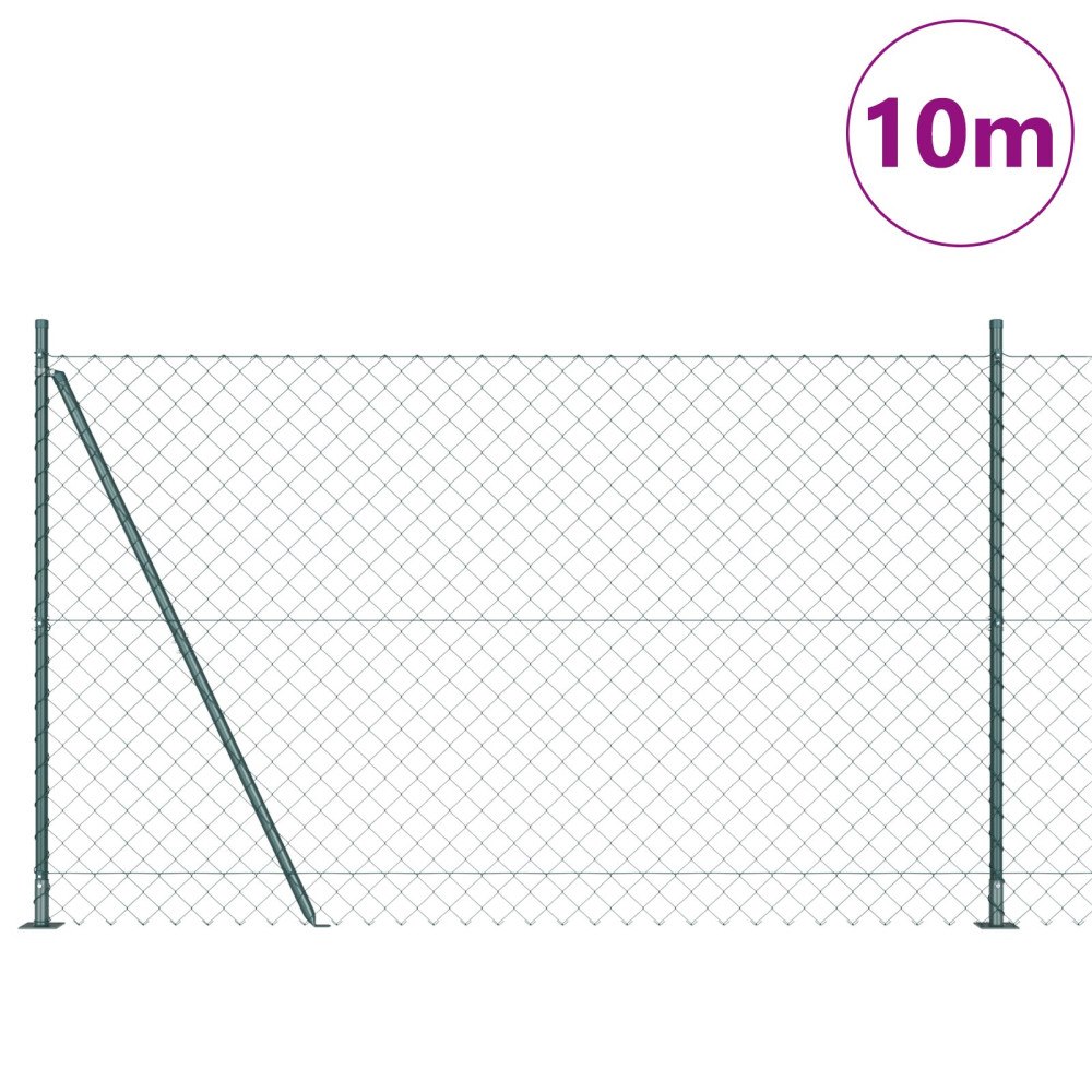 vidaXL Kedjestängsel med 7 Flansade Stolpar 1,5x10 m Galvaniserat Stål