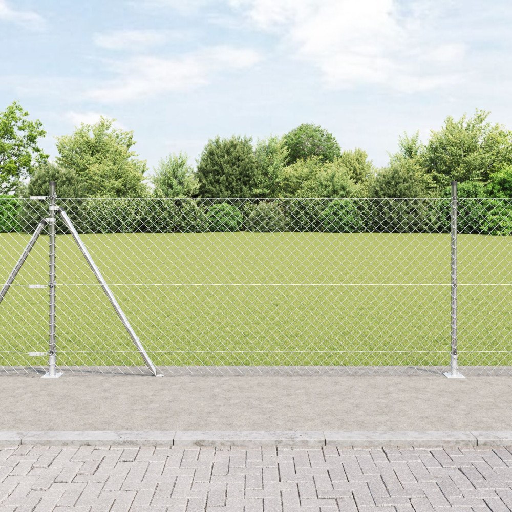 vidaXL Kedjestängsel med 7 flangerade poster 1x10 m Galvaniserat stål