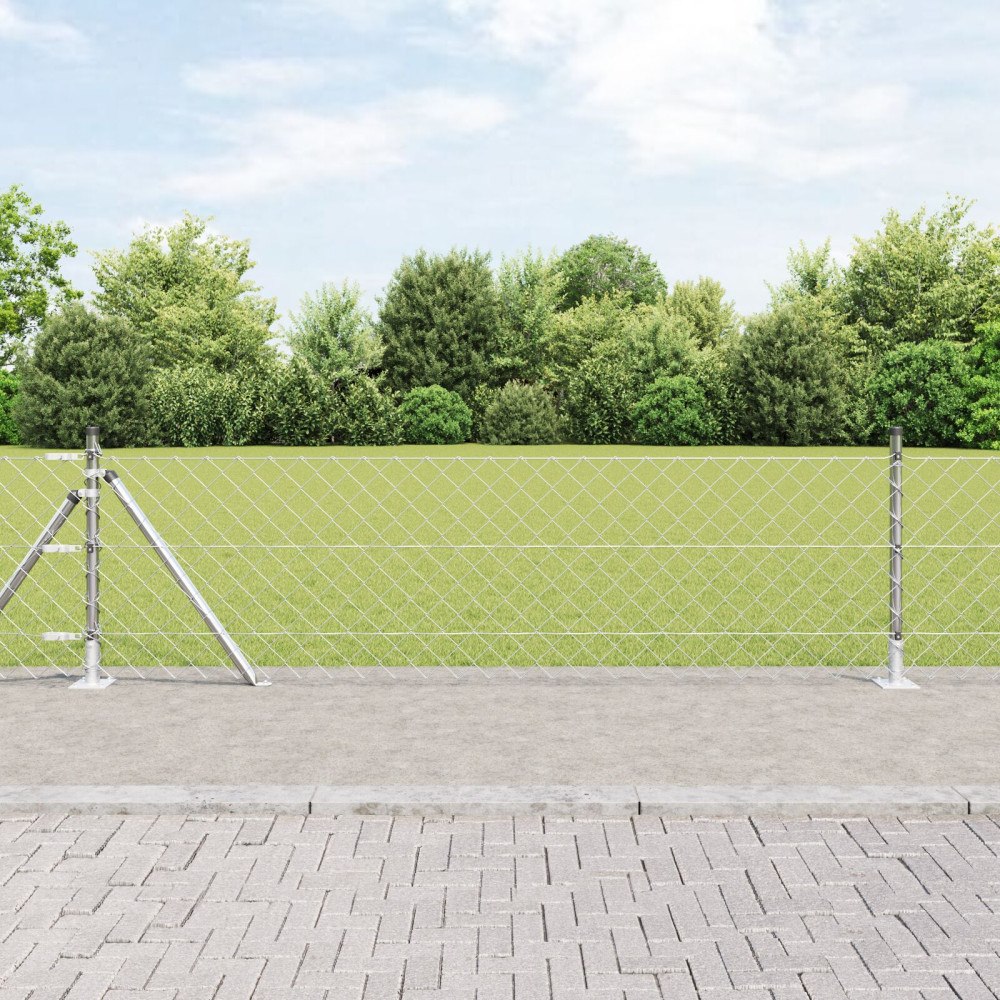 vidaXL Kedjestängsel med 7 flänsade stolpar 0,6x10 m Galvaniserat stål
