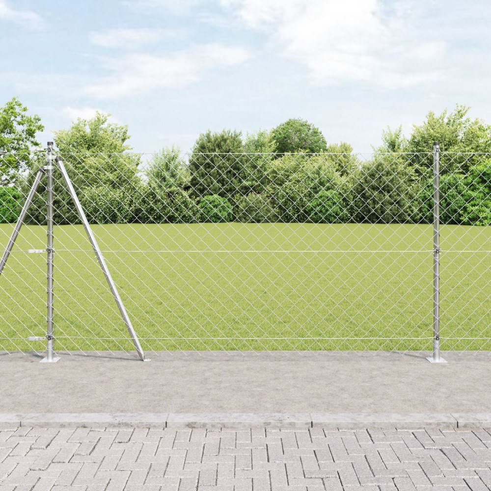 vidaXL Kedjestängsel med 7 flangade stolpar 1,2x10 m galvaniserat stål