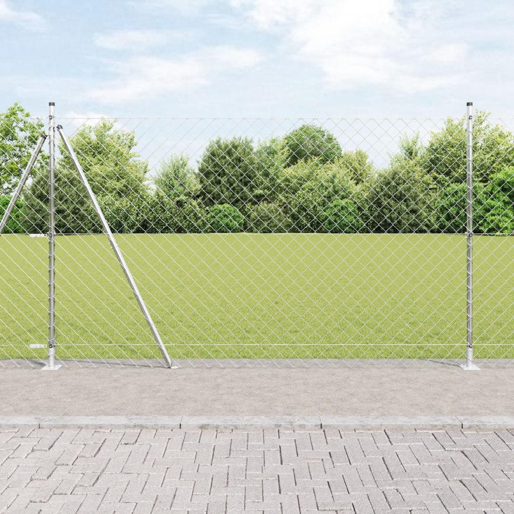 vidaXL Kedjegärdesgård med 7 flänsposter 1.6x10 m Galvaniserat stål