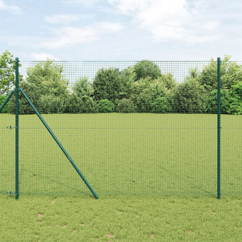 vidaXL Svetsad Stängsel med 7 Inlägg Grön 1,6x10 m Stål