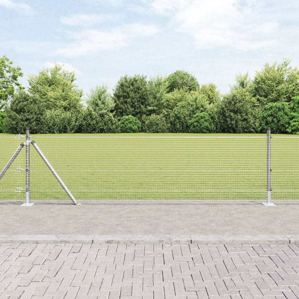 vidaXL Svetsat Trådgärde med 13 Flangerade Stolpar 0.6x100 m Galvaniserat Stål