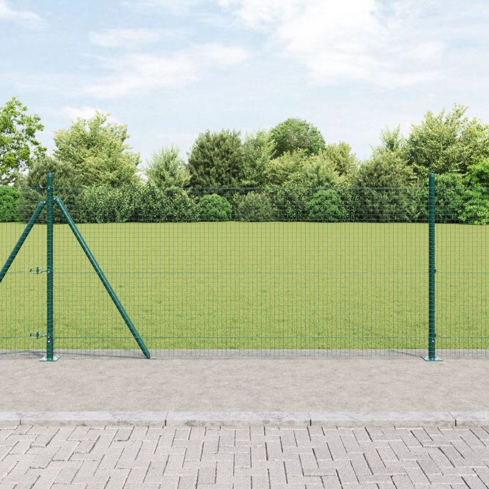 vidaXL Svetsat Trådgärd med 13 Flänsade Stolpar Grön 0.8x25 m Stål