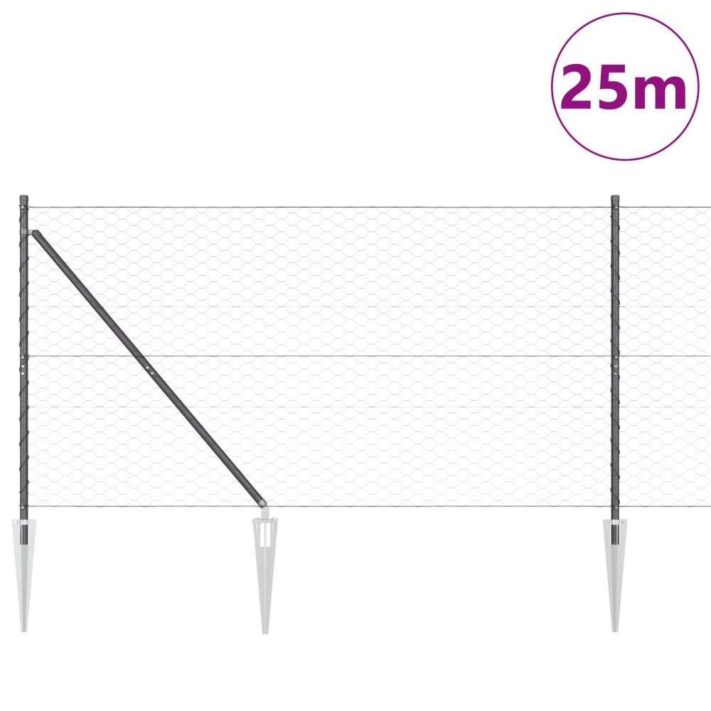 vidaXL Hexagonstängsel Grå 1.4x25 m Stål