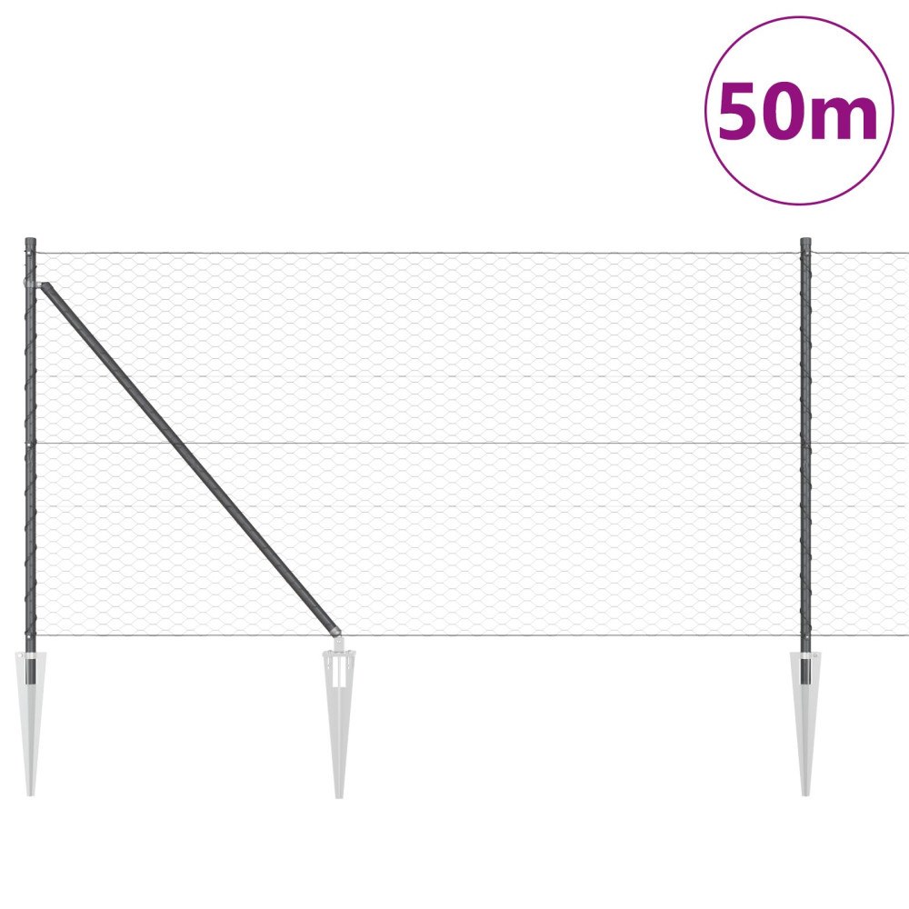 vidaXL Sexkantigt Stängsel Grå 1x50 m Stål