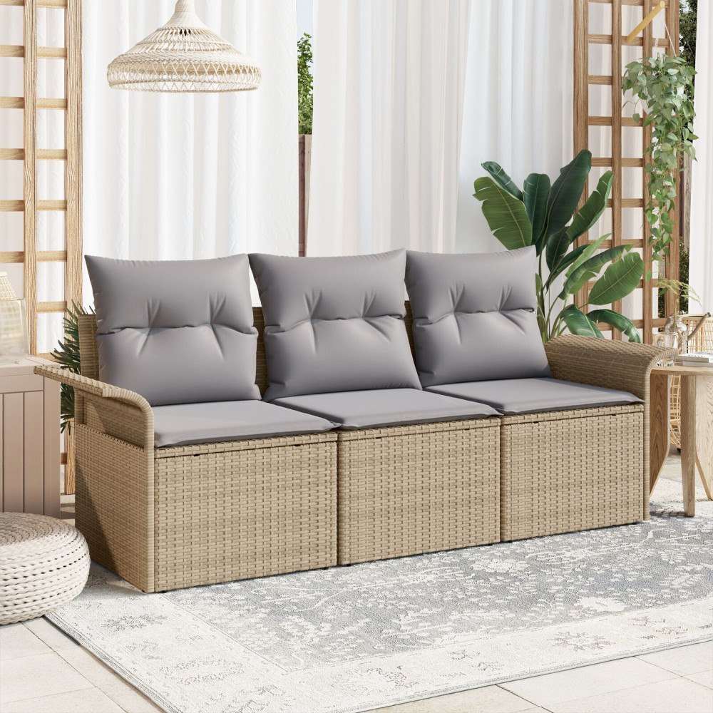 vidaXL Trädgårdsoffset 3 st Beige Poly rattan