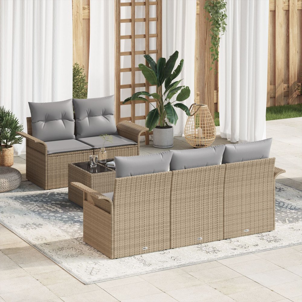 vidaXL Trädgårdsoffset 6 st 5-Antal sittplatser Beige och Grå