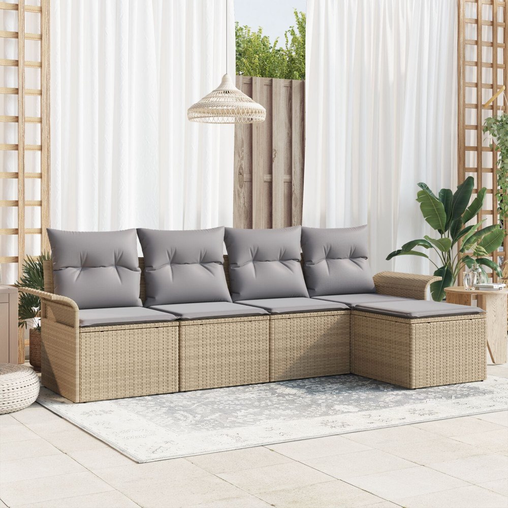 vidaXL Trädgårdsoffset 5 st Beige konstrotting