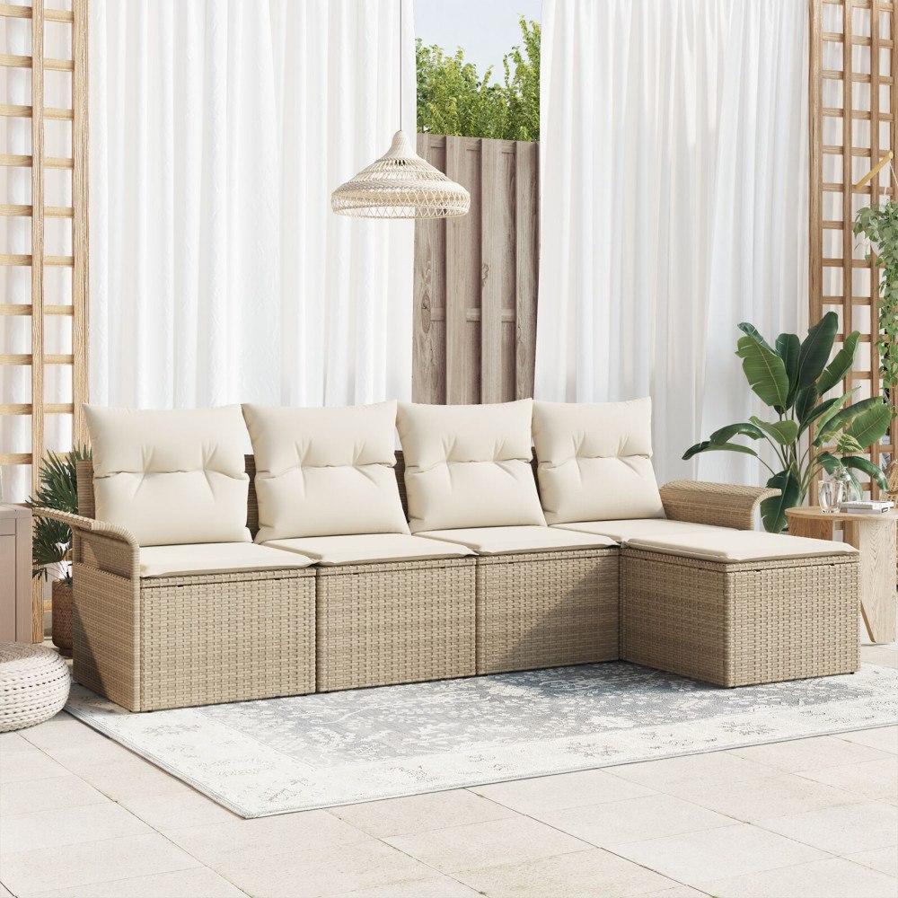 vidaXL 5-delad Trädgårdsoffasett med kuddar Beige Poly Rattan