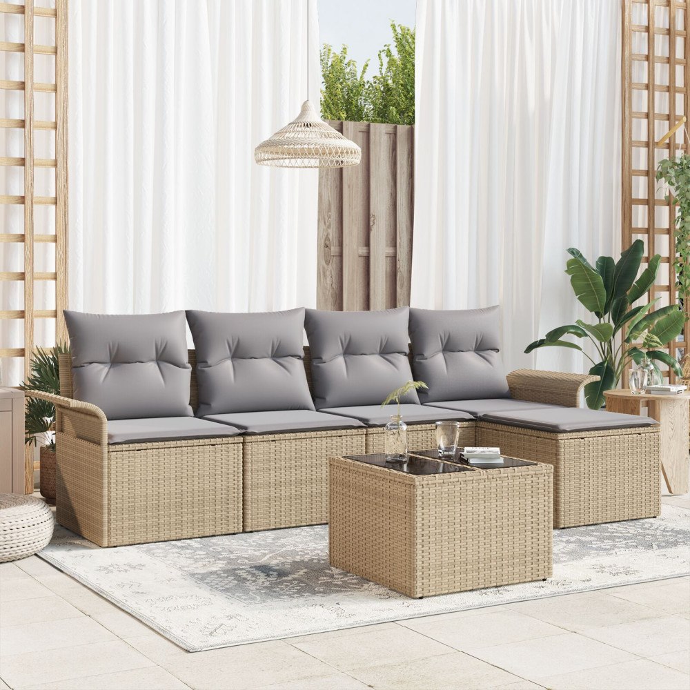 vidaXL Trädgårdsoffset 6 st Beige konstrotting