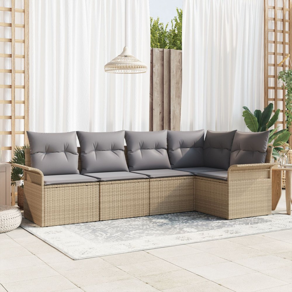 vidaXL Trädgårdsoffset 5 st Beige konstrotting