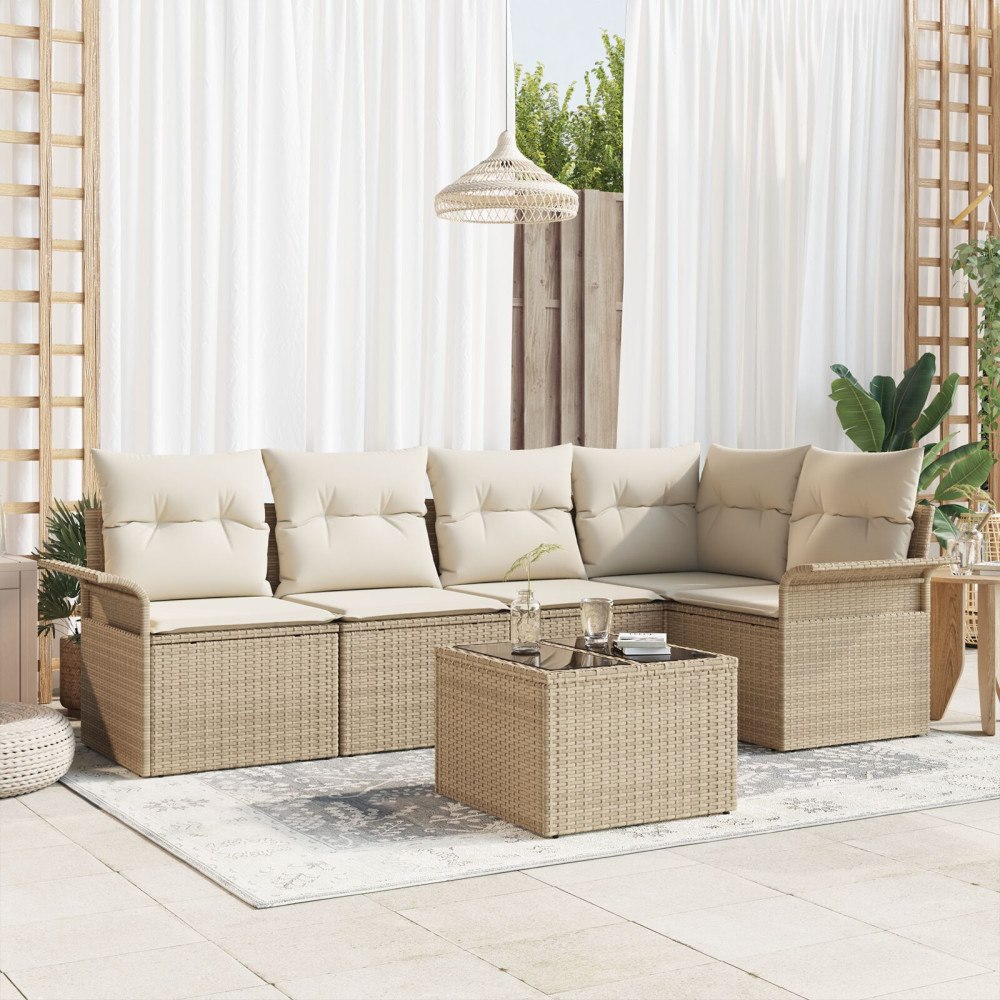 vidaXL Trädgårdsoffset 6 st Beige konstrotting