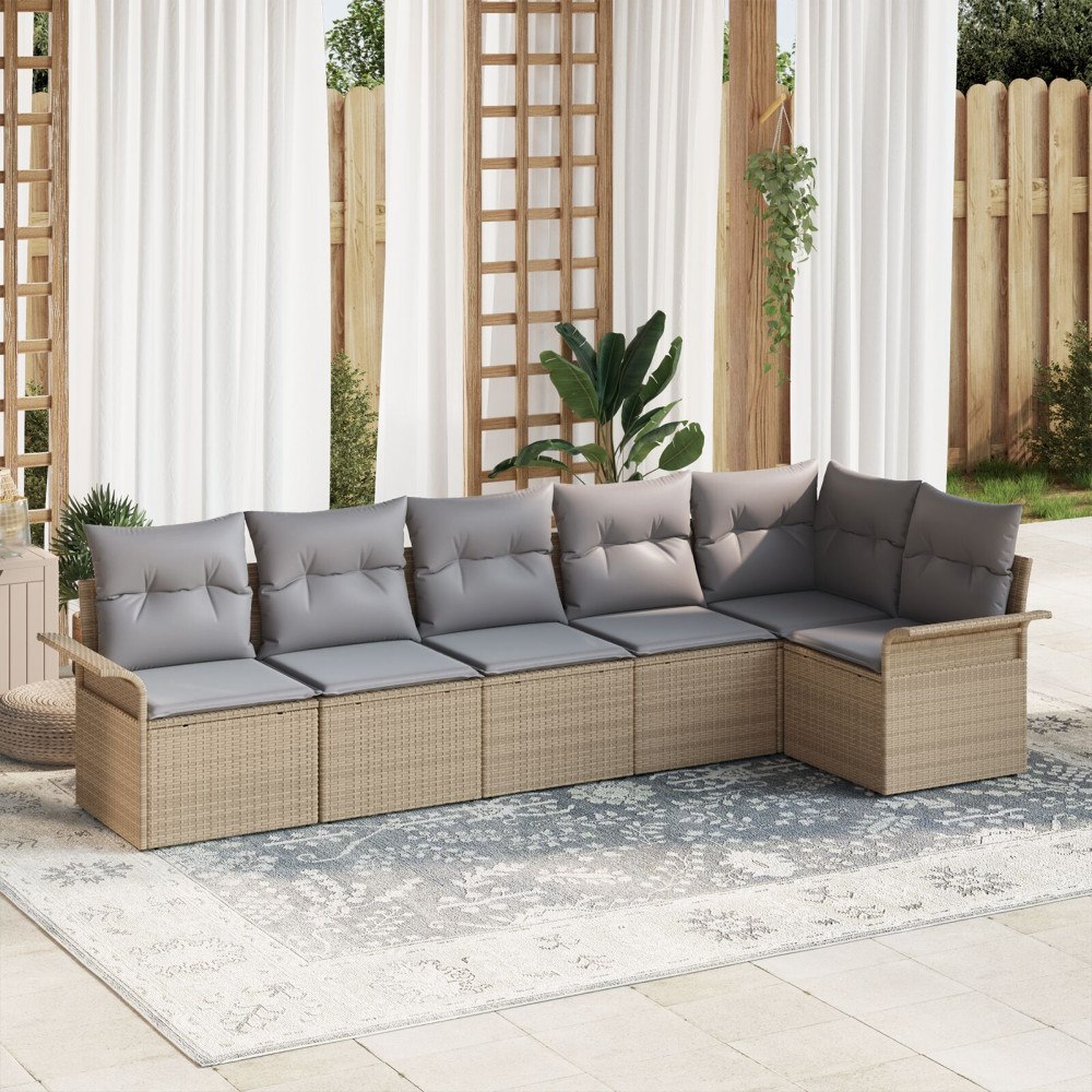 vidaXL Trädgårdsoffset 6 st Beige konstrotting