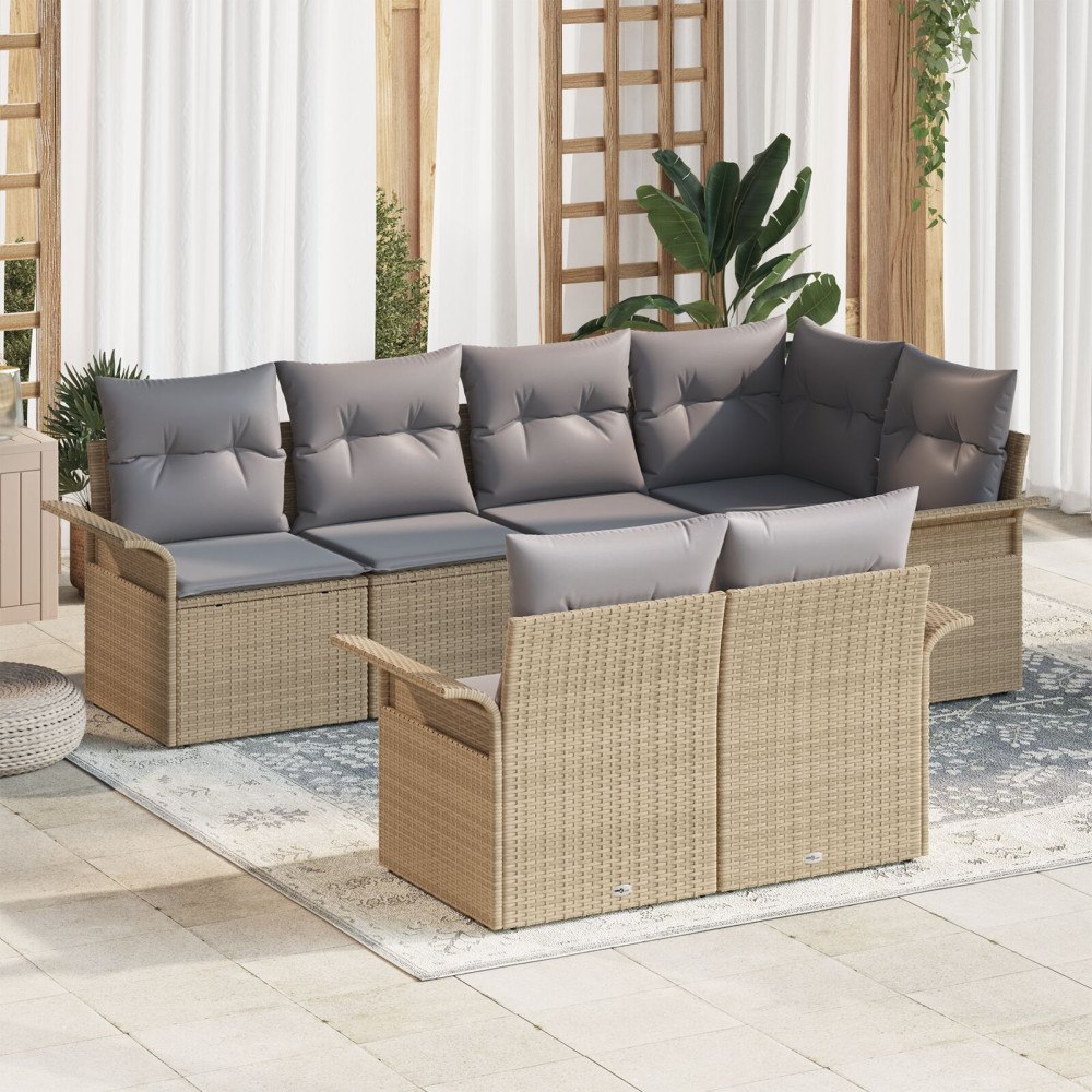 vidaXL Trädgårdsoffset 7 st Beige Poly rattan