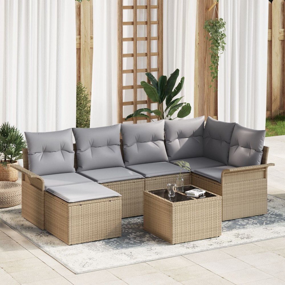 vidaXL Trädgårdsoffset 7 st Beige konstrotting