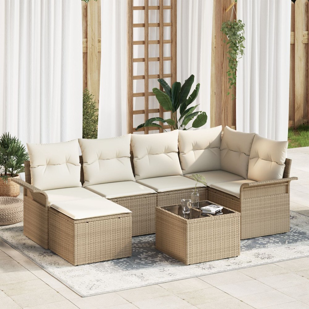 vidaXL Trädgårdsoffset 7 st Beige konstrotting