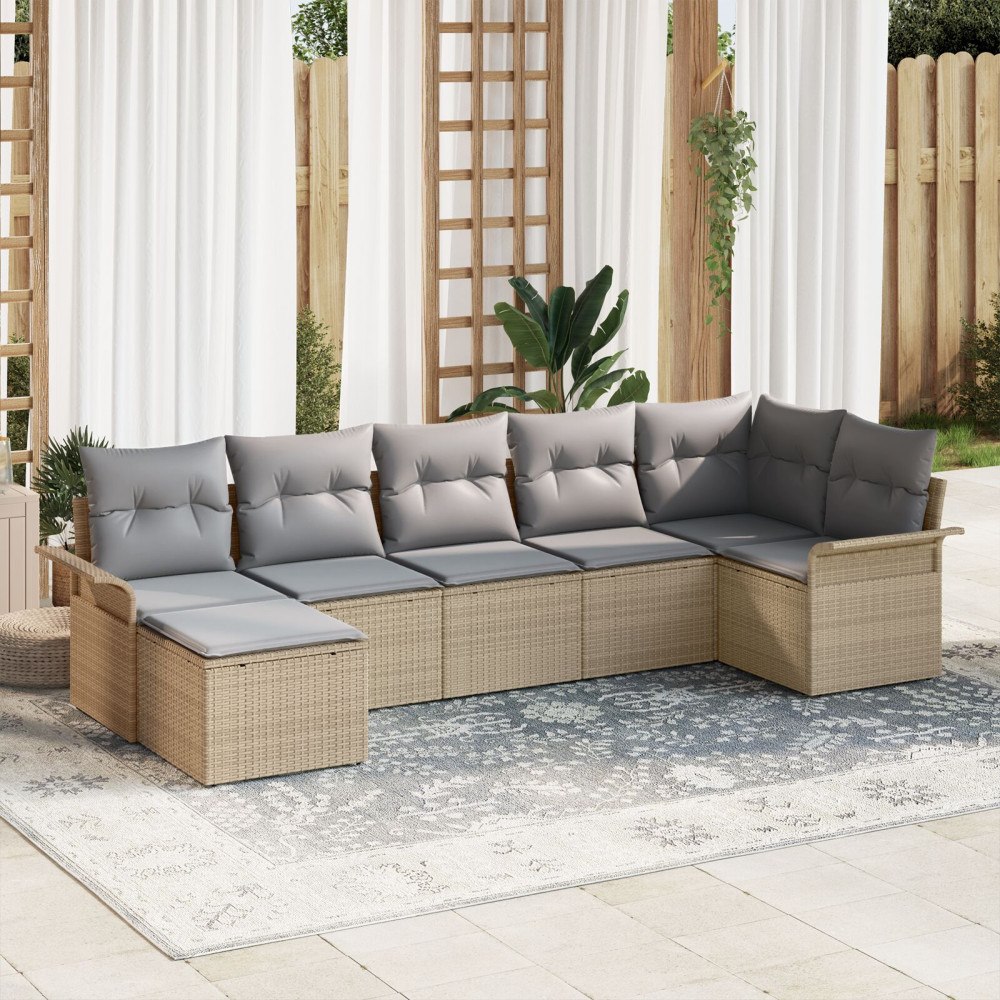 vidaXL Trädgårdsoffset 7 st Beige konstrotting