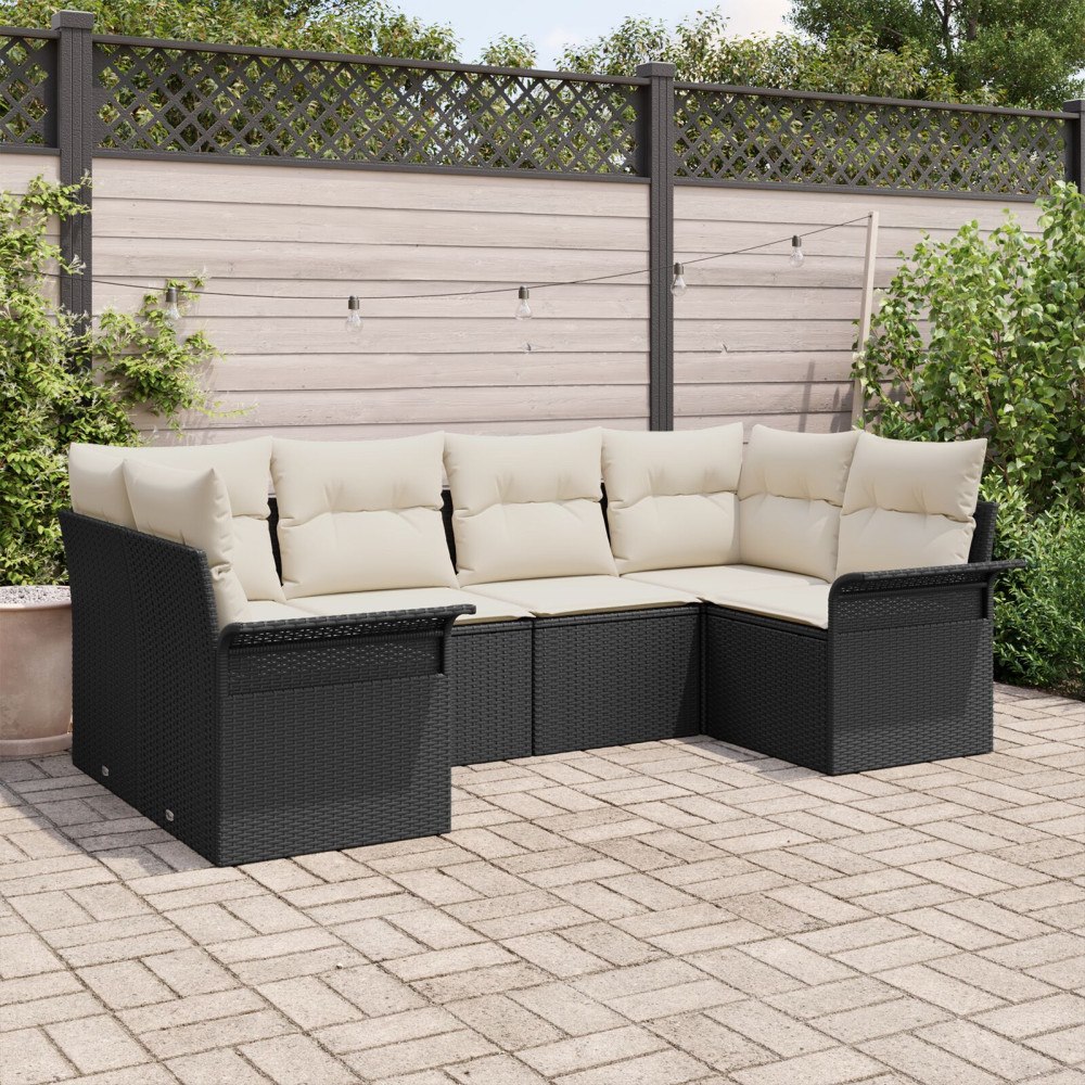 vidaXL Trädgårdsoffset 6 st Svart Poly rattan