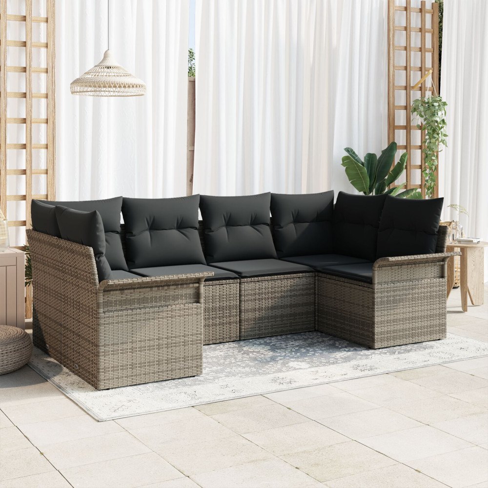 vidaXL Trädgårdsoffset 6 st Grå Poly rattan