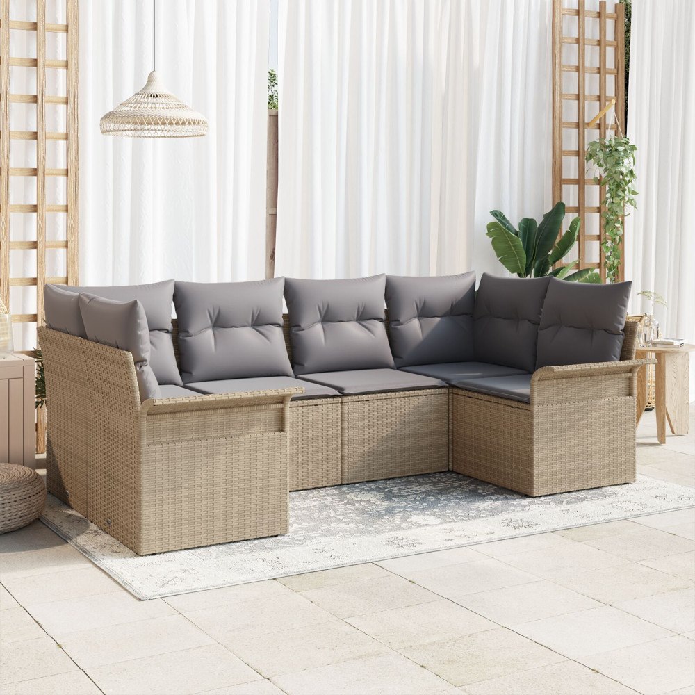 vidaXL Trädgårdsoffset 6 st Beige Poly rattan