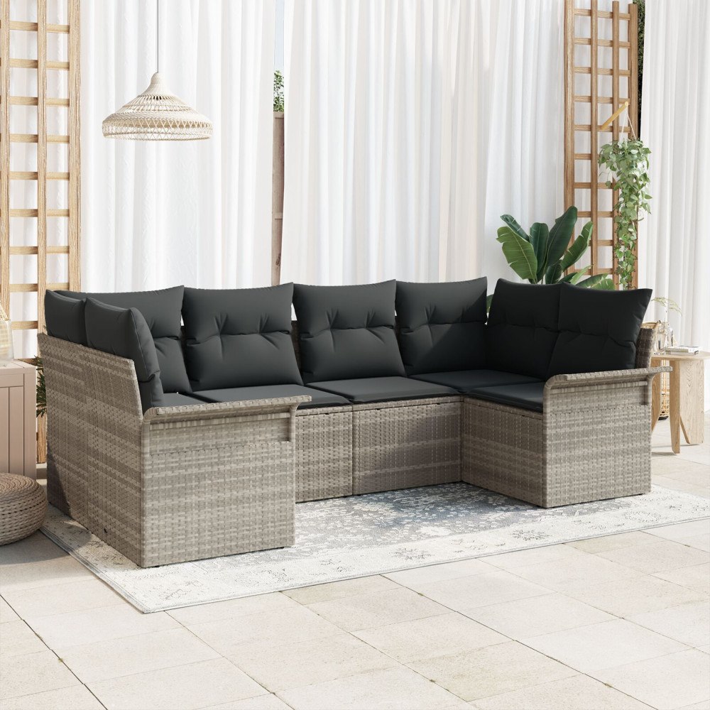 vidaXL Trädgårdsoffset 6 st Ljusgrå Poly rattan