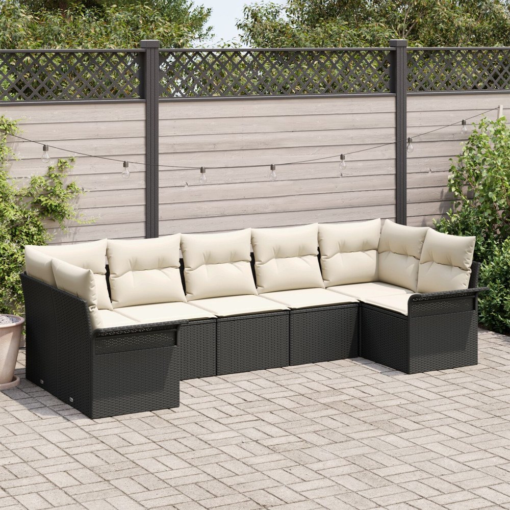 vidaXL Trädgårdsoffset 7 st Svart Poly rattan