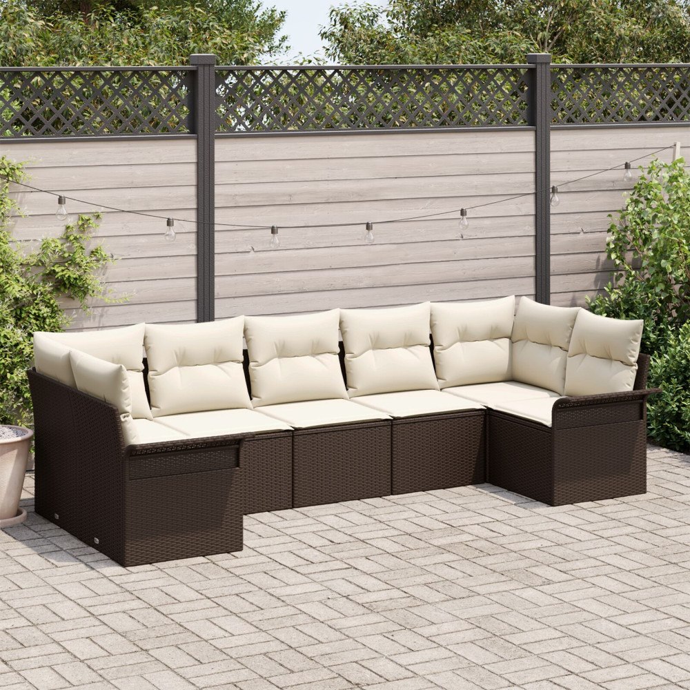 vidaXL Trädgårdsoffset 7 st Brun Poly rattan