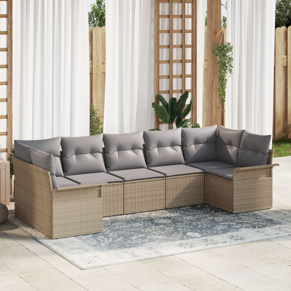 vidaXL Trädgårdsoffset 7 st Beige Poly rattan