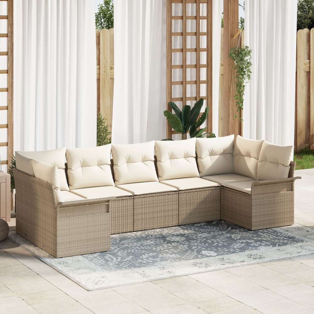 vidaXL Trädgårdsoffset 7 st Beige Poly rattan