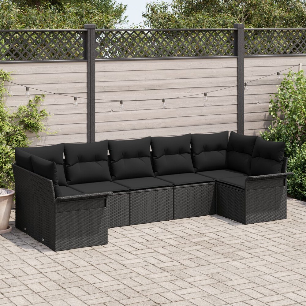 vidaXL Trädgårdsoffset 7 st Svart Poly rattan
