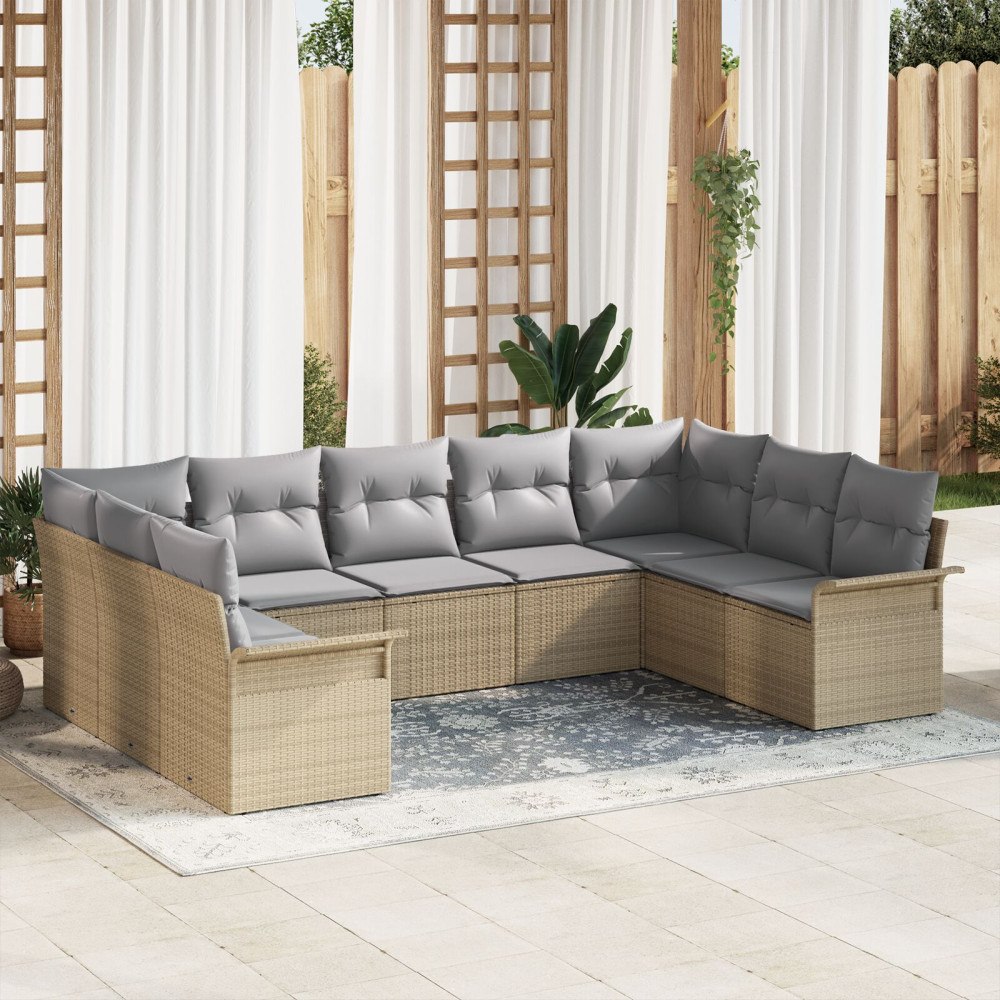 vidaXL Trädgårdsoffset 9 st Beige konstrotting