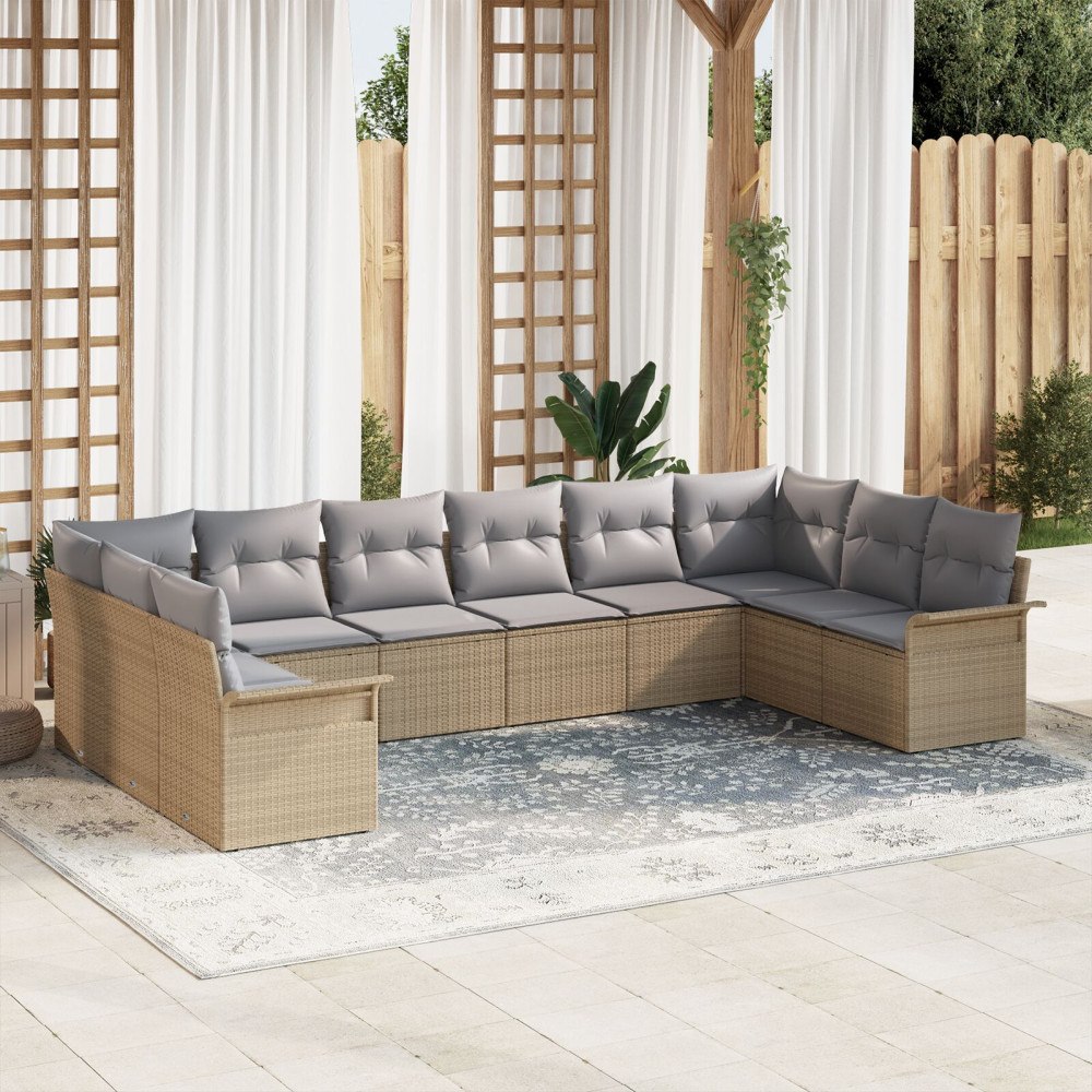 vidaXL Trädgårdsoffset 10 st Beige konstrotting