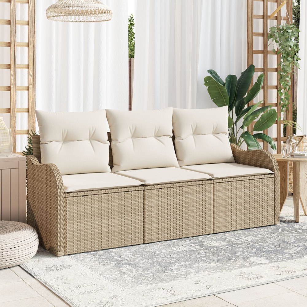 vidaXL 3-delad trädgårdsoffset med kuddar Beige Poly Rattan