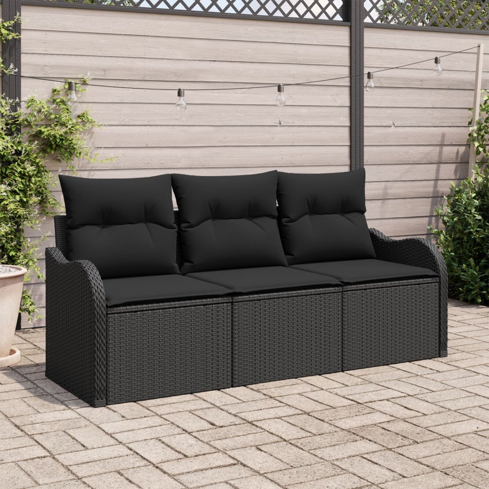 vidaXL Trädgårdsoffset 3 st Svart Poly rattan
