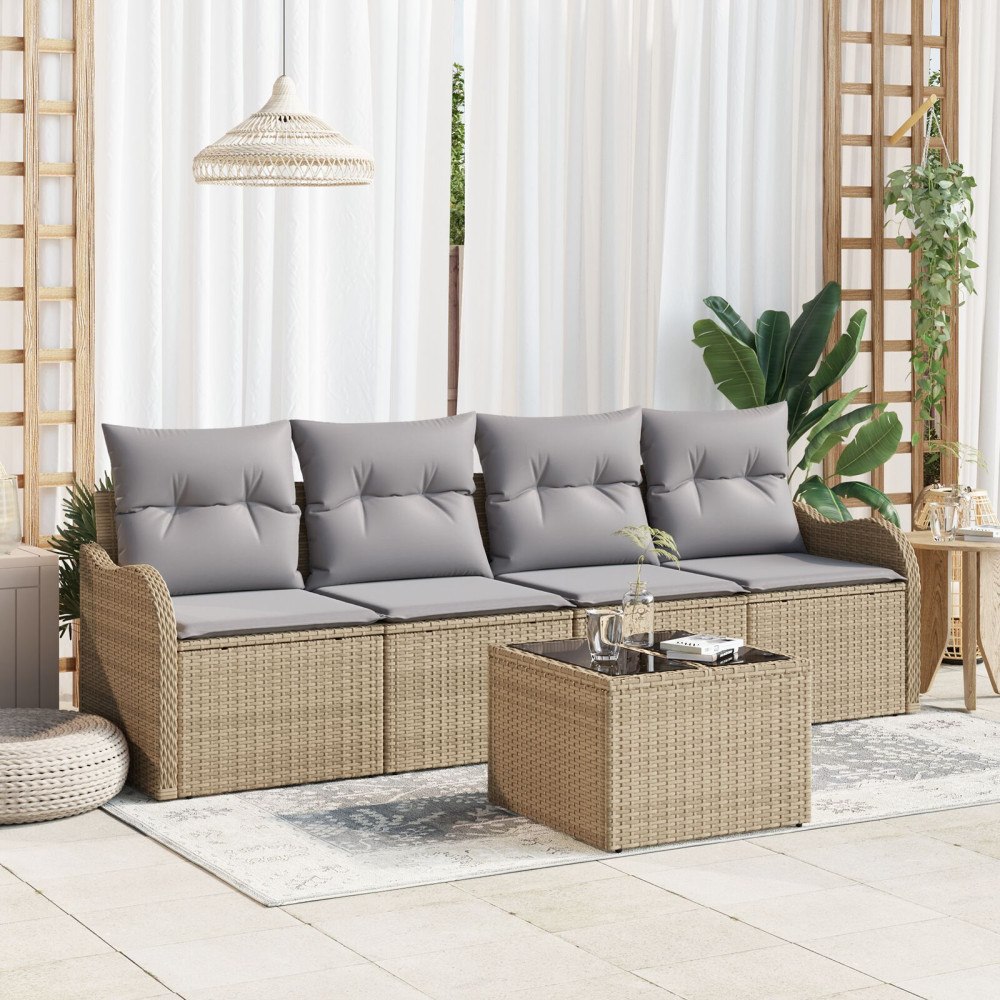 vidaXL Trädgårdsoffset 5 st 4-Antal sittplatser Beige och Grå