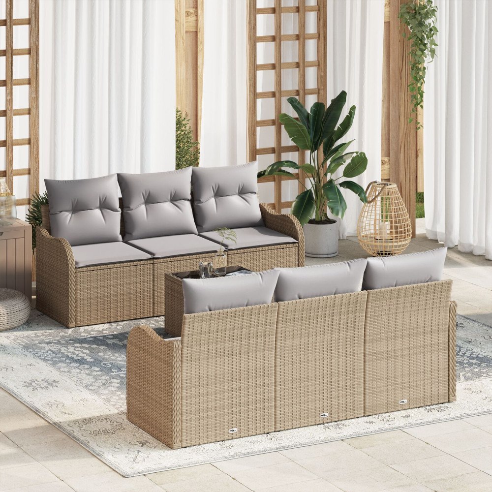 vidaXL Trädgårdsoffset 7 st 6-Antal sittplatser Beige och Grå