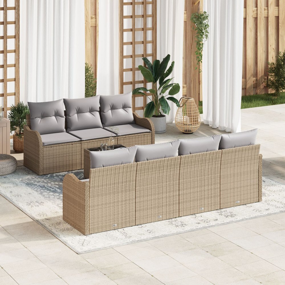 vidaXL Trädgårdsoffset 8 st 7-Antal sittplatser Beige och Grå