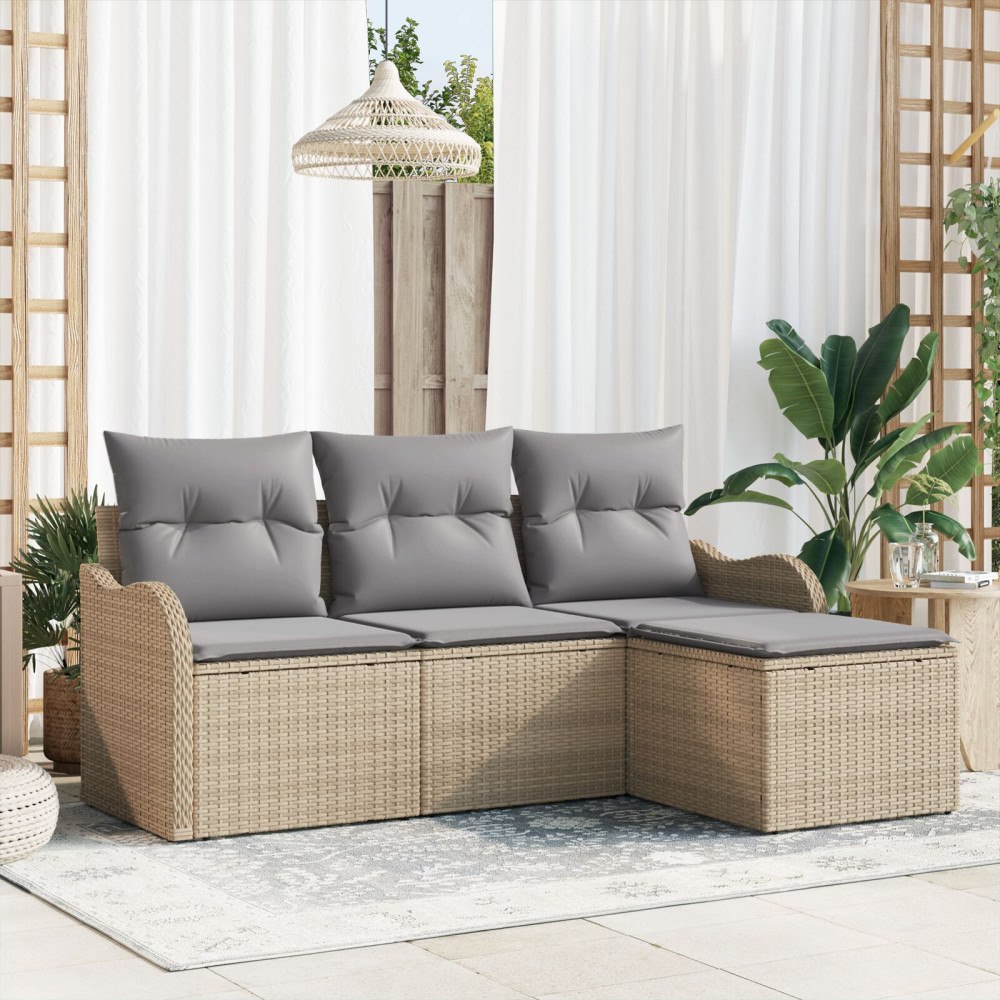 vidaXL Trädgårdsoffset 4 st Beige konstrotting