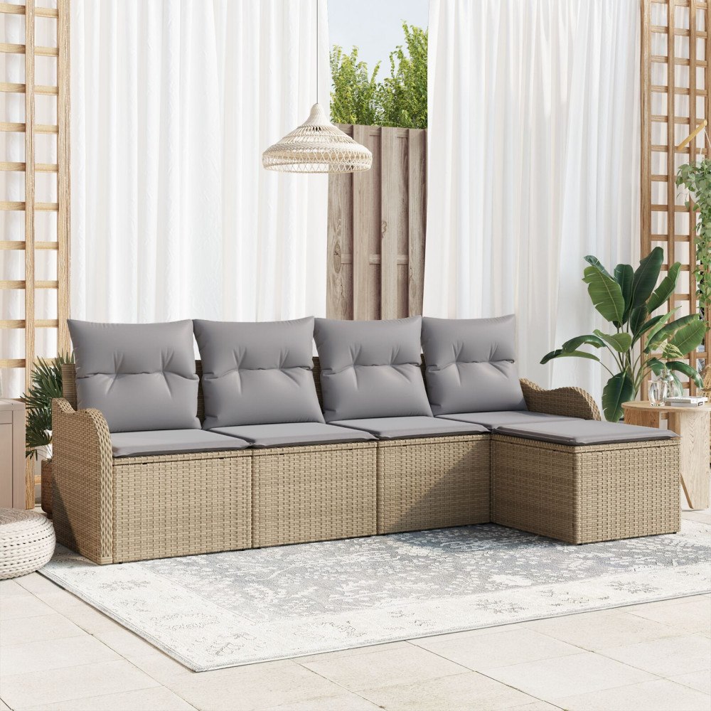 vidaXL Trädgårdsoffset 5 st Beige konstrotting