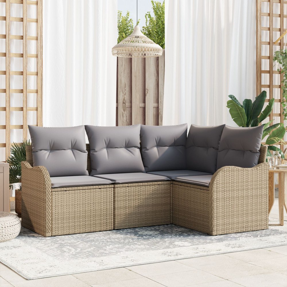 vidaXL Trädgårdsoffset 4 st Beige konstrotting